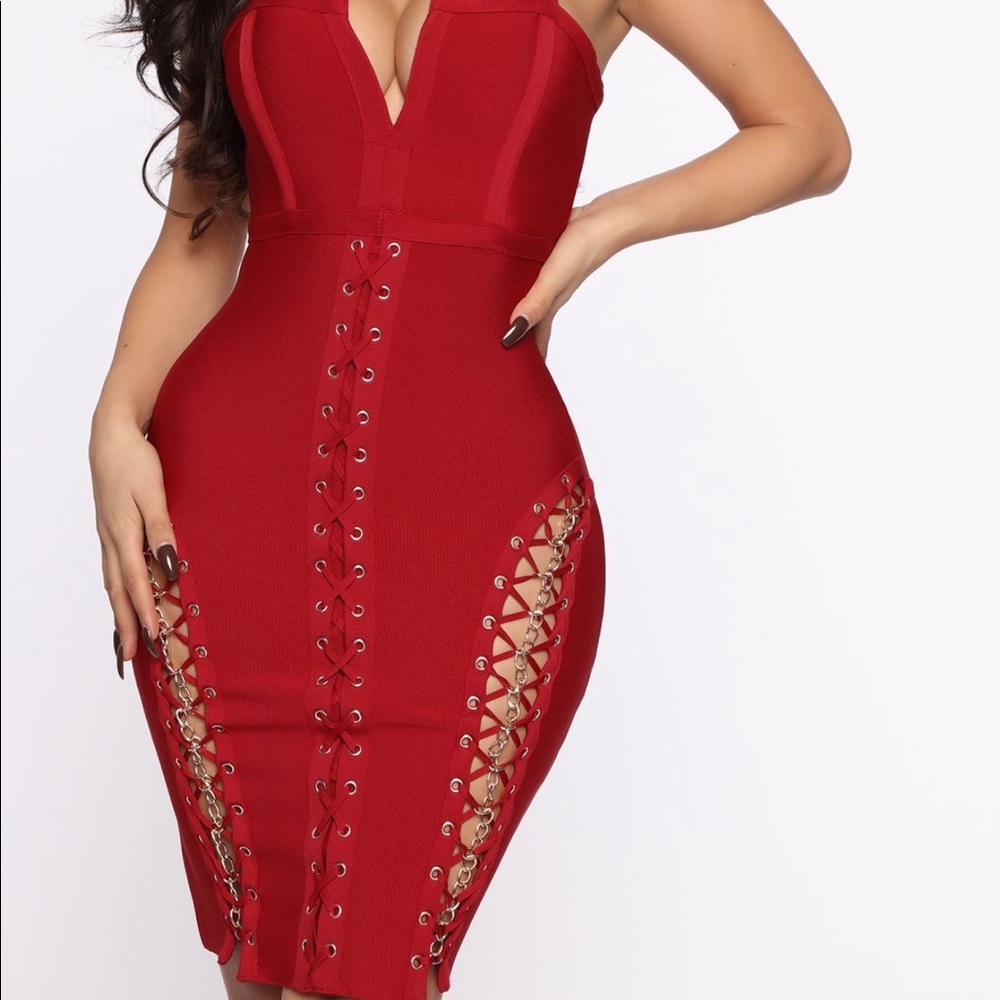 Dark Red Fashion Nova Bandage Dress